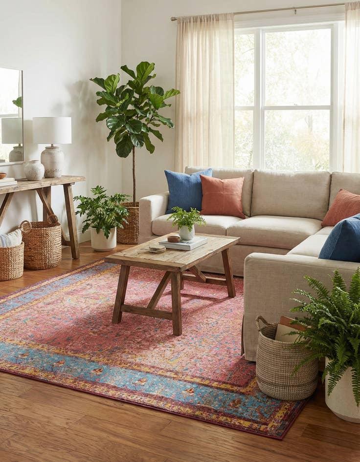 Detail image of  7' 10 x 7' 10  Washable Traditional Indoor / Outdoor Square Rug