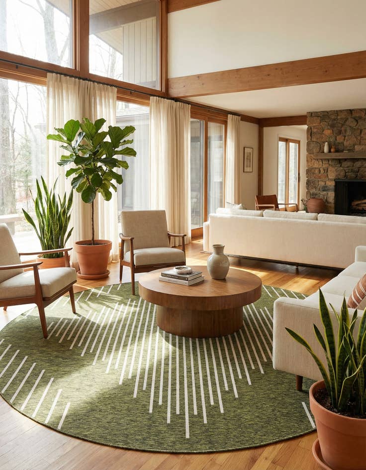 Detail image of 13' x 13'  Washable Modern Indoor / Outdoor Round Rug