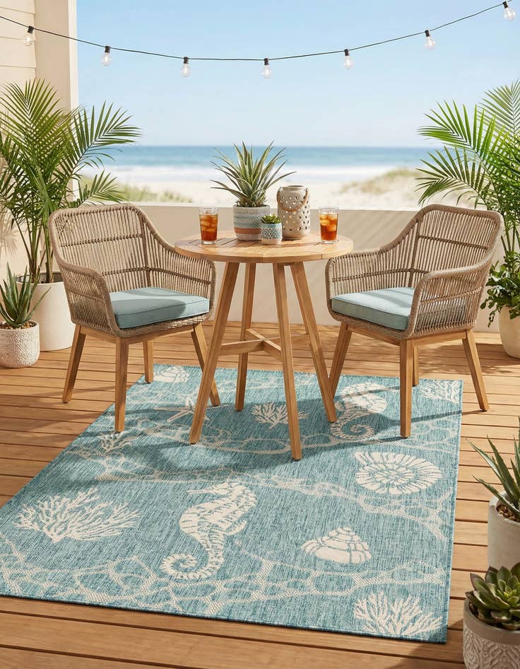 Detail image of 4' x 6'  Washable Coastal Indoor / Outdoor Rug