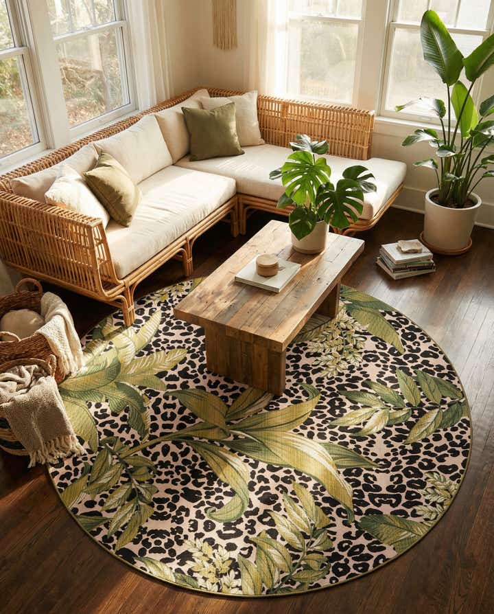 7' 10 x 7' 10 Easy-Clean Botanical Indoor / Outdoor Round Rug