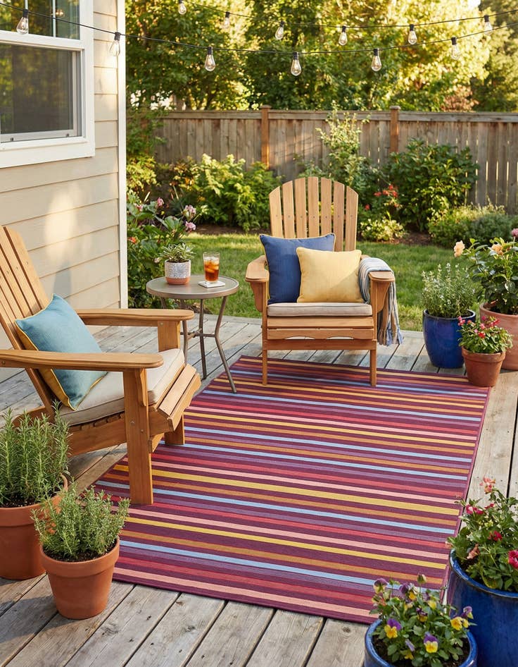 Detail image of 4' x 6'  Washable Striped Indoor / Outdoor Rug
