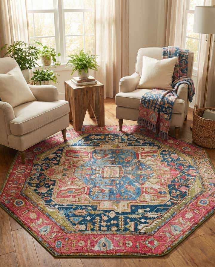 5' 3 x 5' 3 Easy-Clean Traditional Indoor / Outdoor Octagon Rug