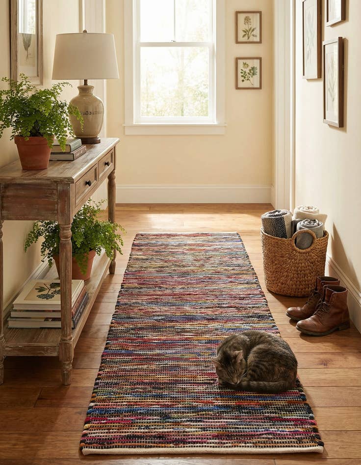 Detail image of  2' x 8'  Hand Woven Chindi Cotton Runner Rug