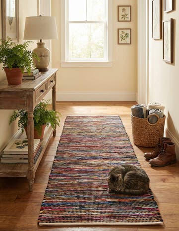 Multi Black Hand Woven Chindi Cotton Runner Rug