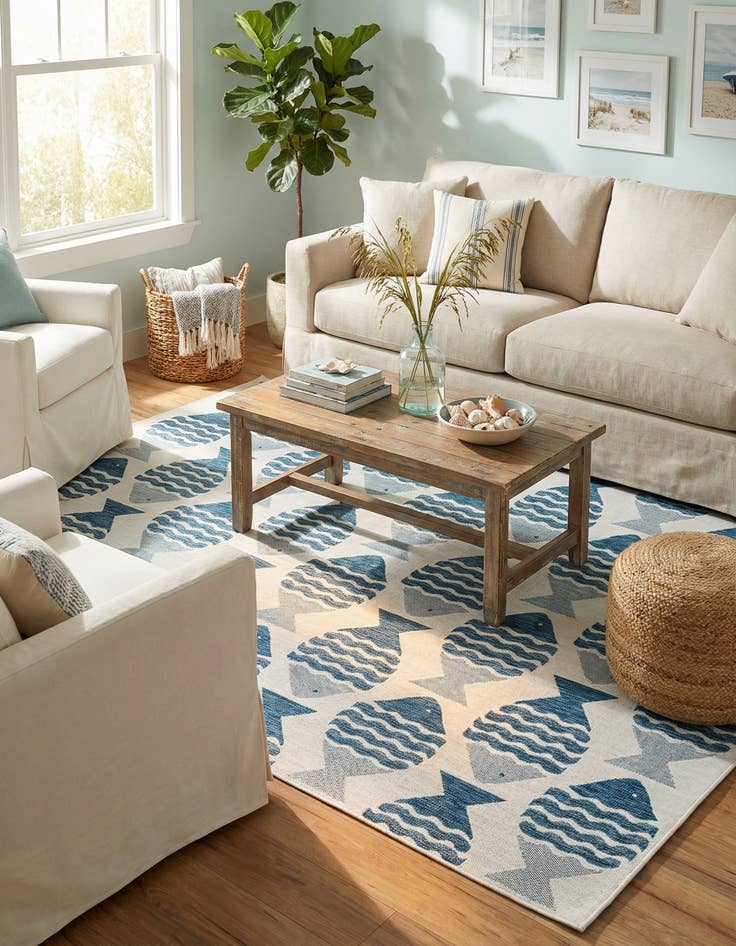 Detail image of 9' x 12' Easy-Clean Coastal Indoor / Outdoor Rug