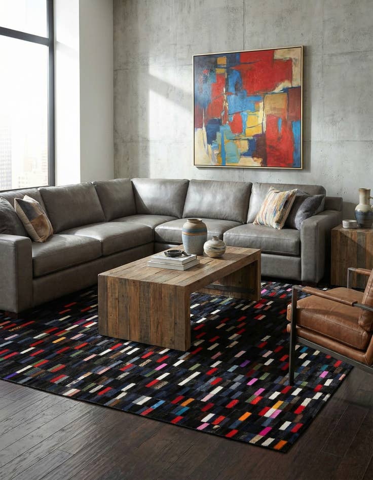 Detail image of  5' 2 x 8' Cowhide - Patchwork Rug