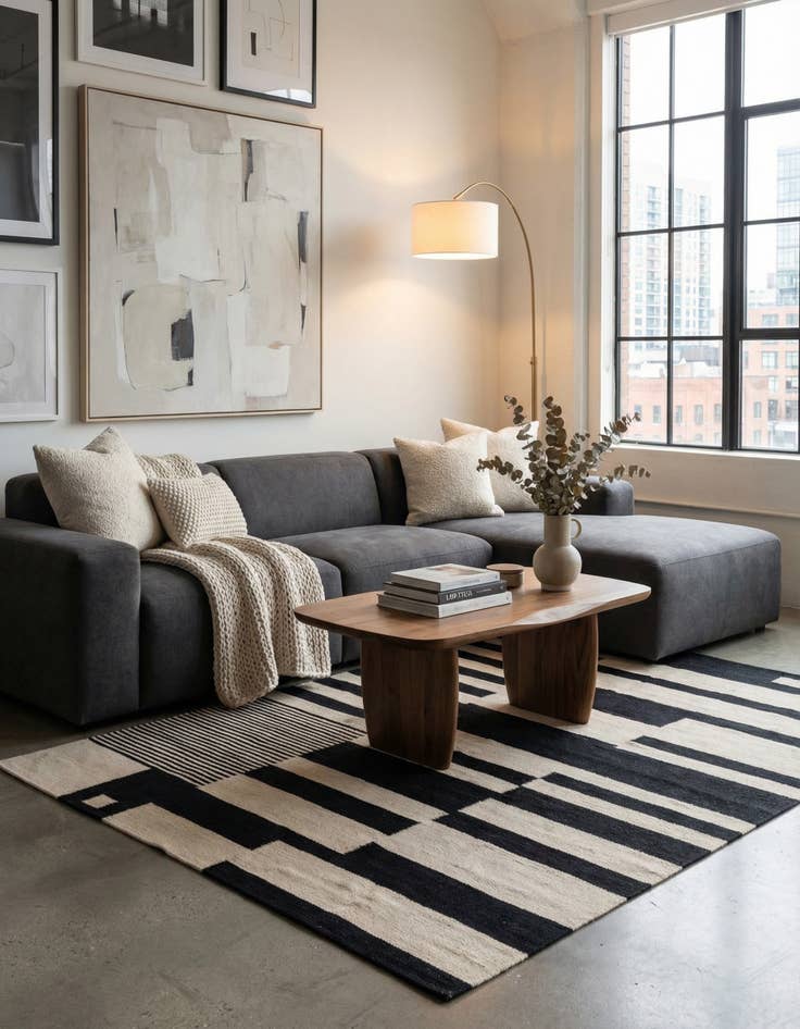 Detail image of 4' 8 x 6' 8  Hand Woven Kilim Modern Wool Rug