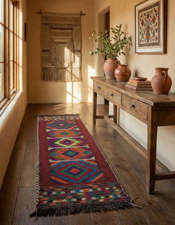 2' 8 x 7' 3 Hand Knotted Kilim Fars Persian Wool Runner Rug