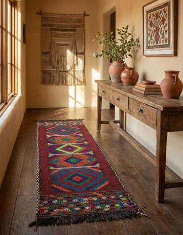 2' 8 x 7' 3 Hand Knotted Kilim Fars Persian Wool Runner Rug