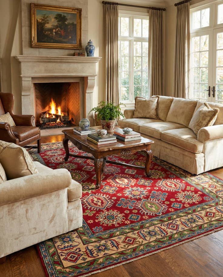 Detail image of 6' 7 x 9' 7 Hand Knotted Kazak Rug