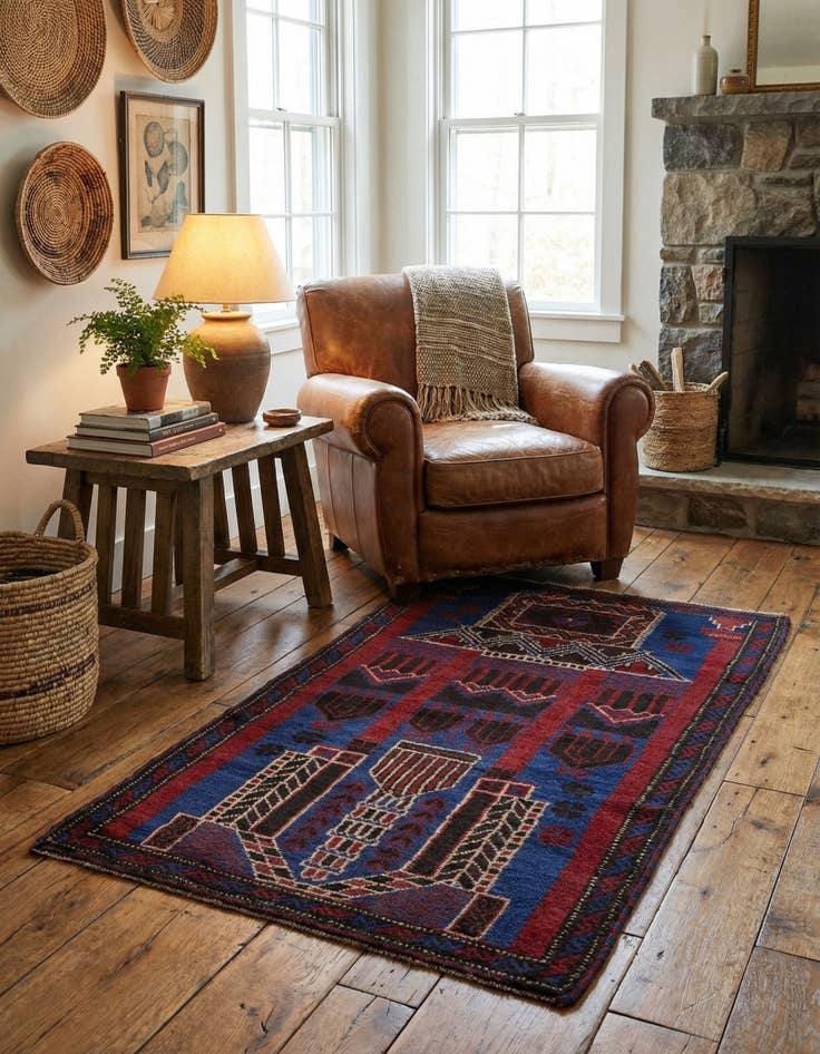 Detail image of  2' 10 x 4' 10  Hand Knotted Balouch Persian Wool Rug