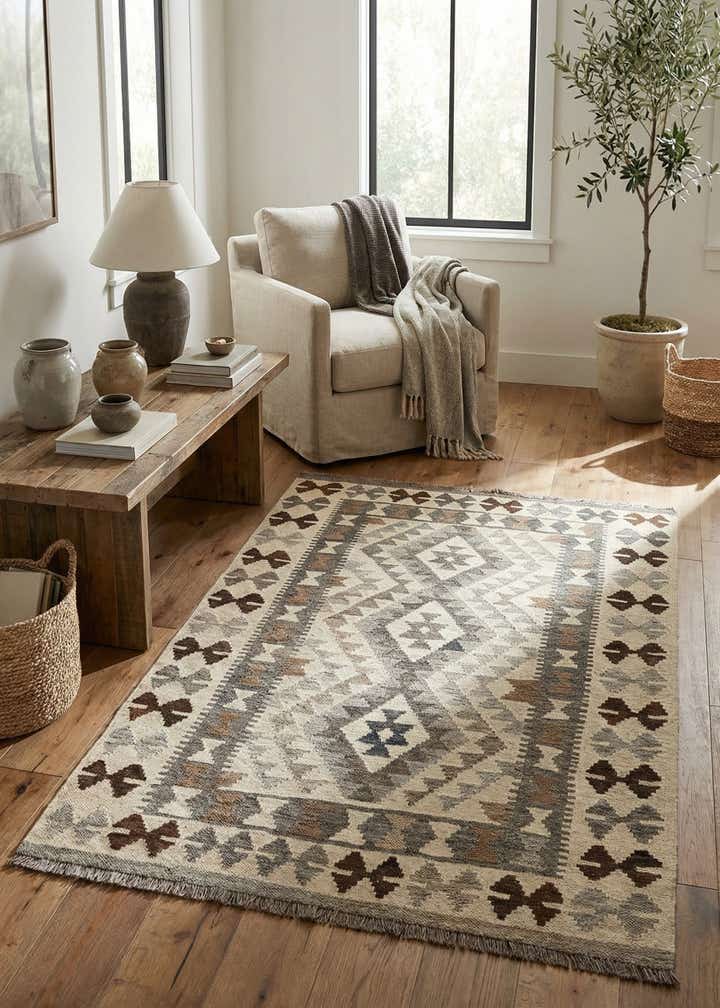 3' 6 x 4' 11 Hand Woven Kilim Maymana Wool Rug