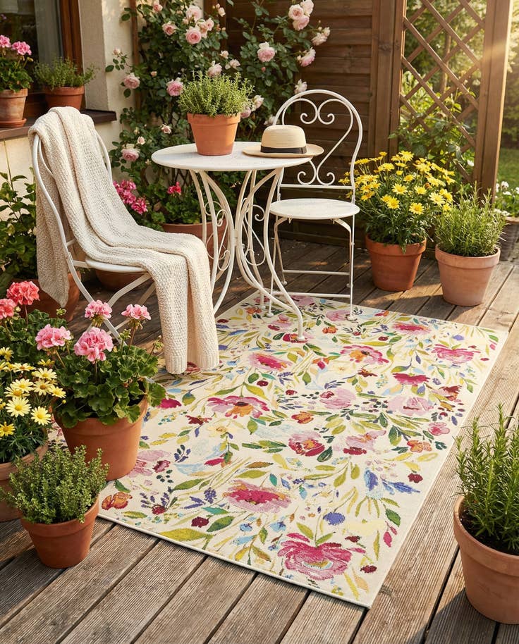 Detail image of 4' x 6' Easy-Clean Botanical Indoor / Outdoor Rug