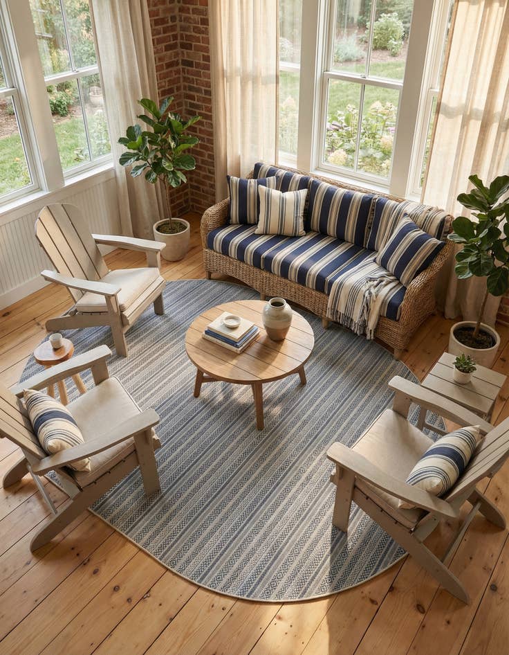 Detail image of 7' 10 x 10' Easy-Clean Striped Indoor / Outdoor Oval Rug