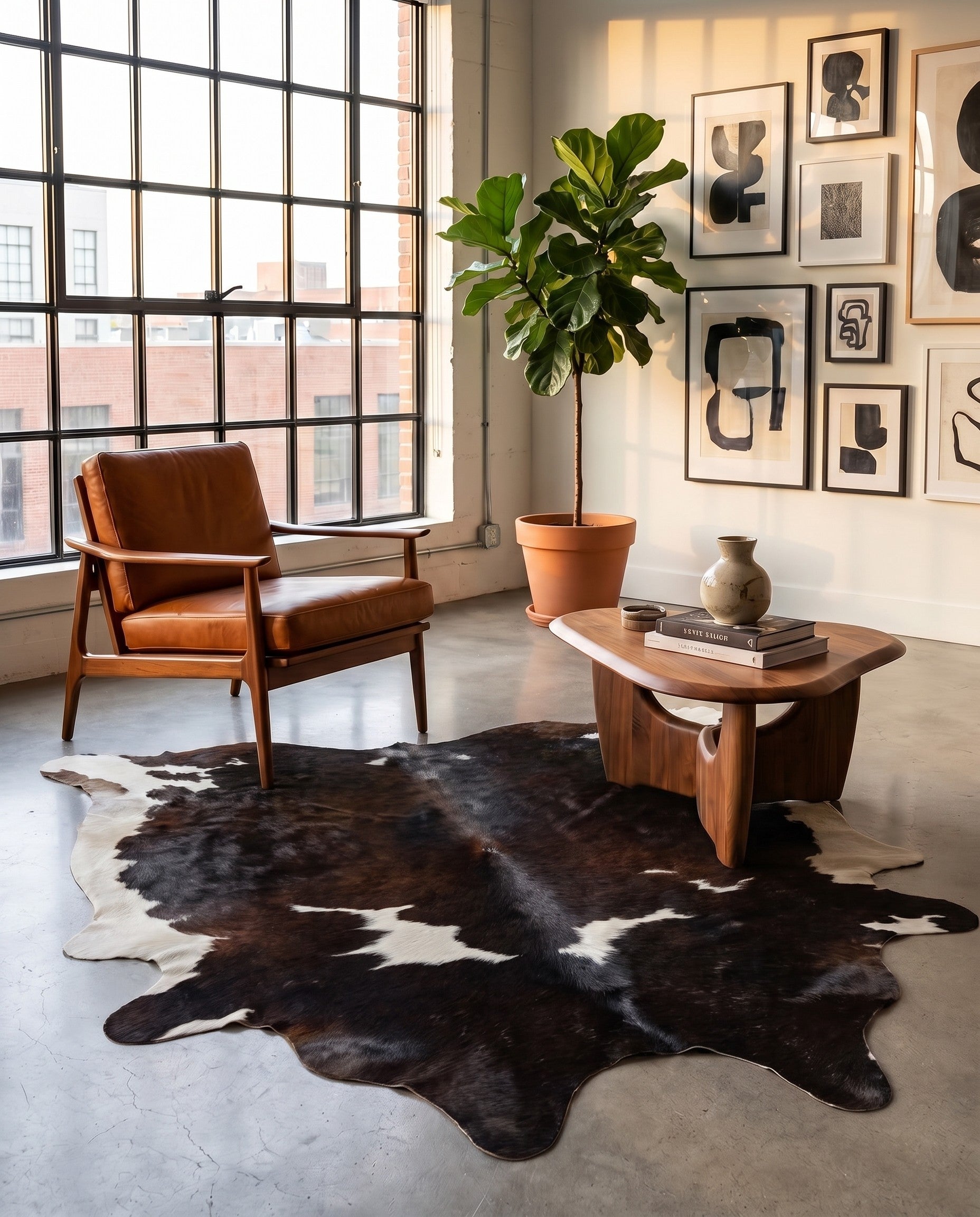 5' x 5' 2 Cowhide Leather Square Rug