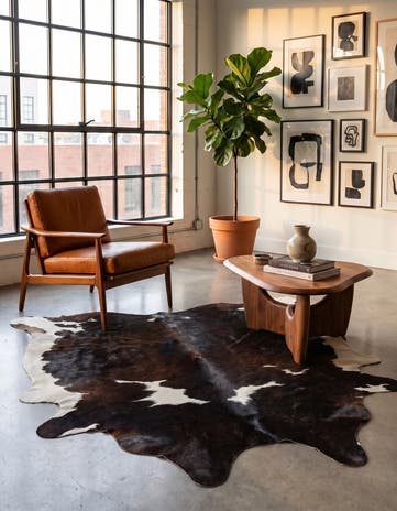 5' x 5' 2 Cowhide Leather Square Rug