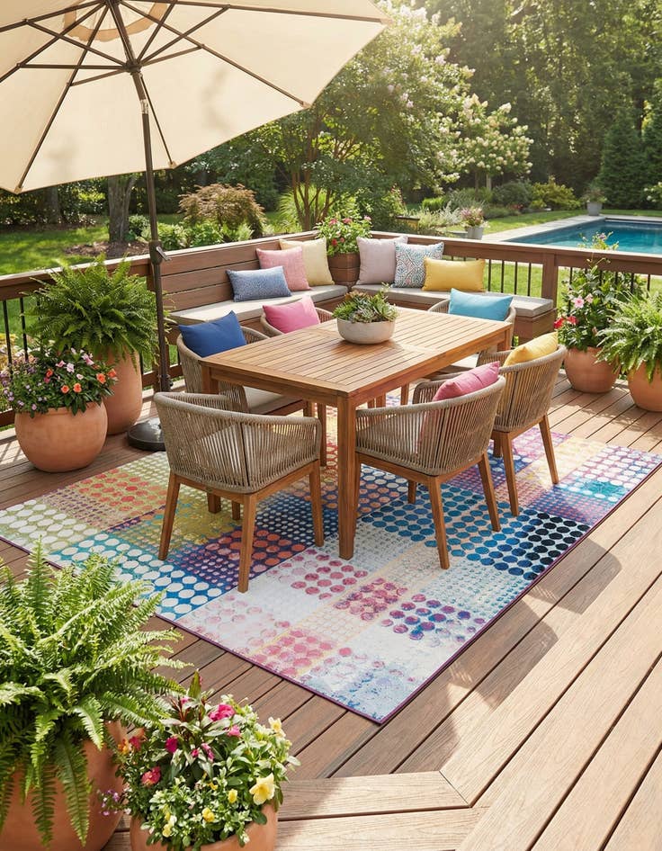 Detail image of 8' x 8'  Washable Modern Indoor / Outdoor Square Rug