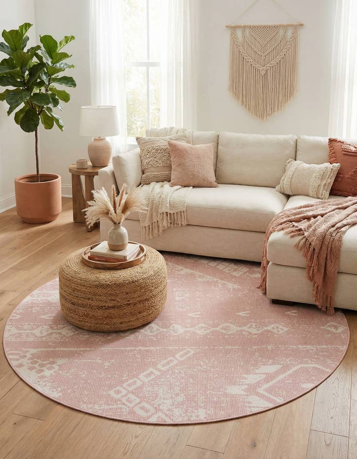 Detail image of 7' 10 x 7' 10  Washable Bohemian Indoor / Outdoor Round Rug