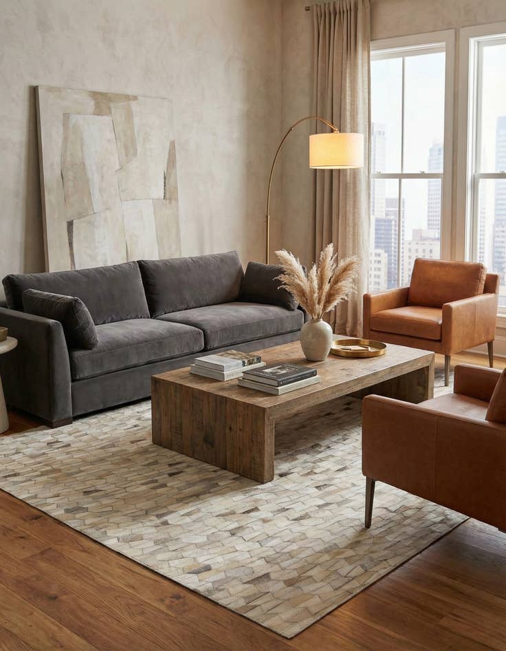 Detail image of  5' 2 x 8' Cowhide Leather Rug