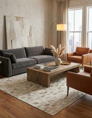 5' 2 x 8' Cowhide Leather Rug