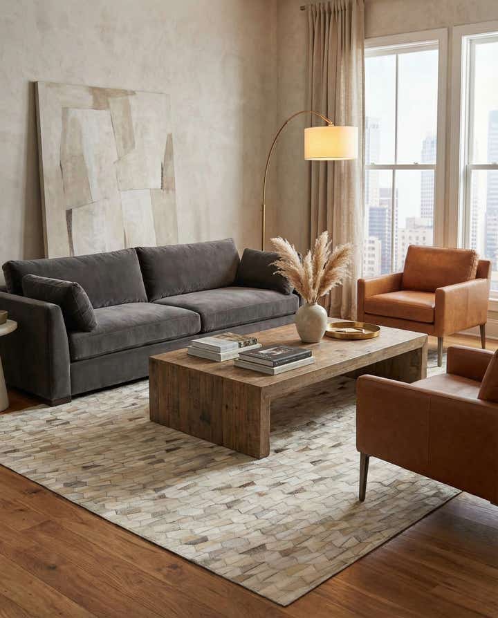 5' 2 x 8' Cowhide Leather Rug