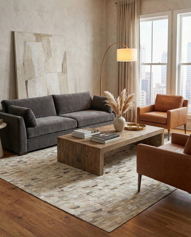 Detail image of 5' 2 x 8' Cowhide Leather Rug