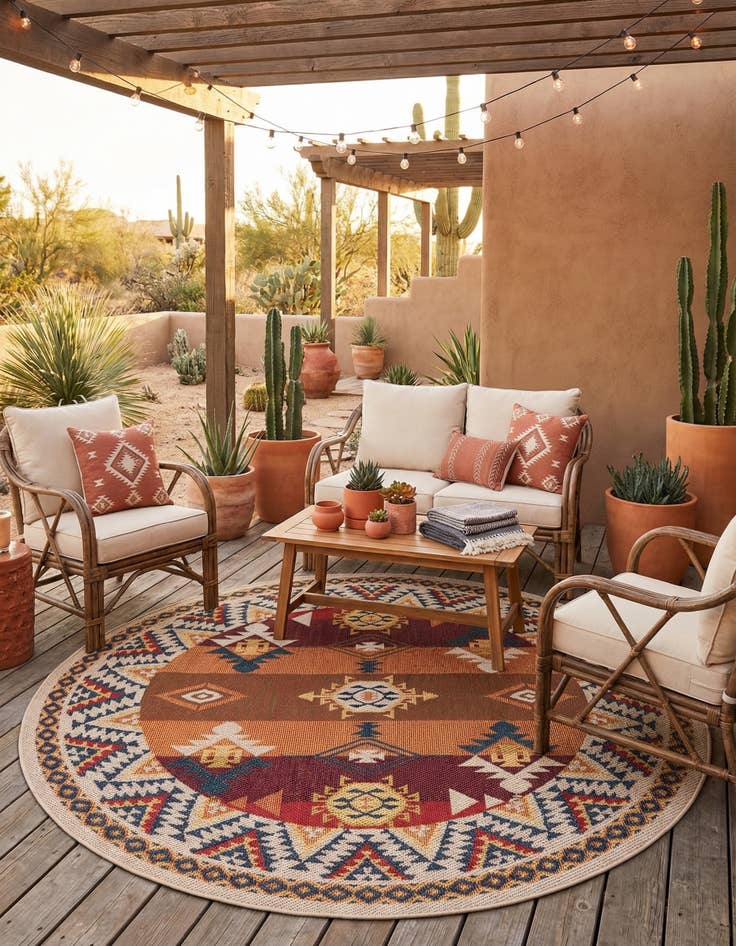 Detail image of 7' 10 x 7' 10  Washable Baja Indoor / Outdoor Round Rug