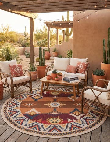 Rust Red Easy-Clean Baja Indoor / Outdoor Round Rug