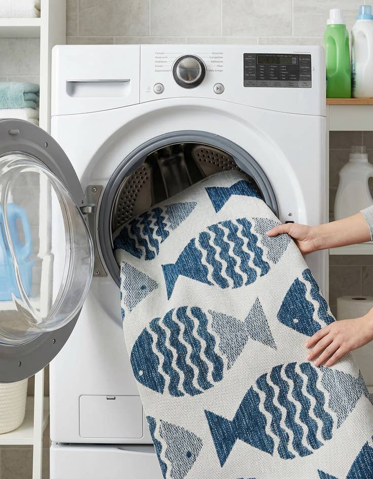 Detail image of 5' 3 x 8'  Washable Coastal Indoor / Outdoor Rug