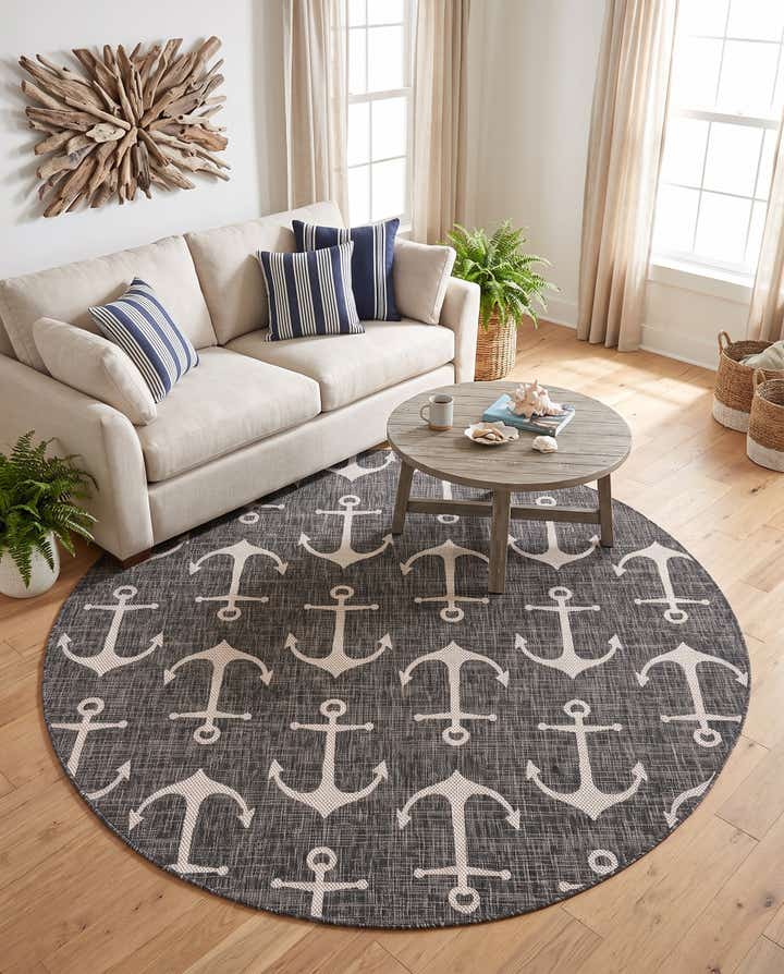 7' 10 x 7' 10 Easy-Clean Coastal Indoor / Outdoor Round Rug