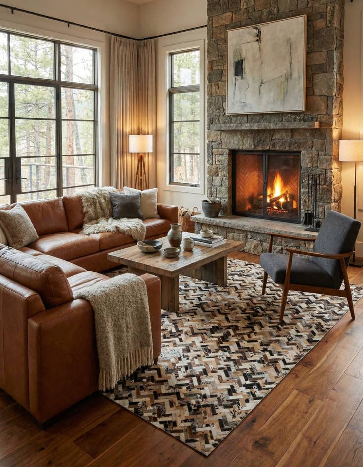 Detail image of  5' x 7' 8 Cowhide Leather Rug