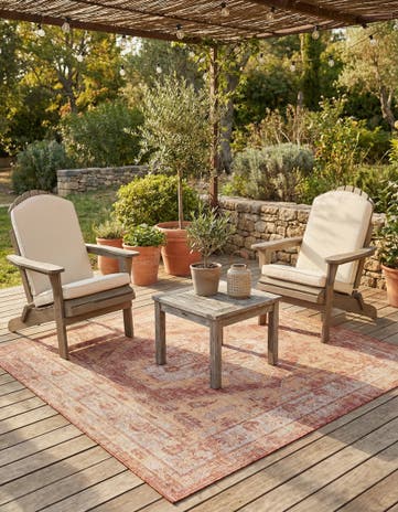 Rust Red Easy-Clean Traditional Indoor / Outdoor Square Rug