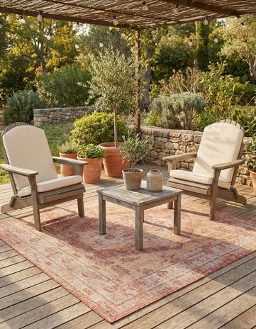Rust Red Easy-Clean Traditional Indoor / Outdoor Square Rug