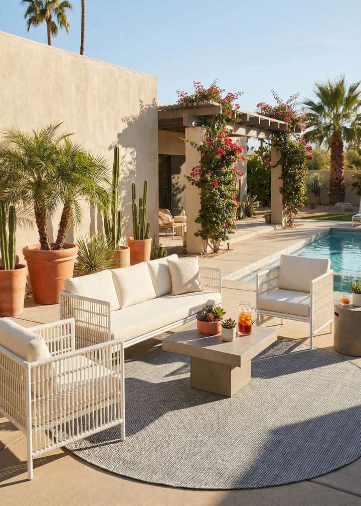 7' 10 x 7' 10 Easy-Clean Jill Zarin Palm Springs Indoor / Outdoor Round Rug
