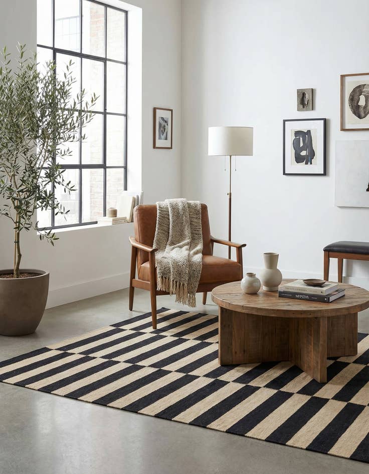 Detail image of  4' 3 x 5' 11  Hand Woven Kilim Modern Wool Rug