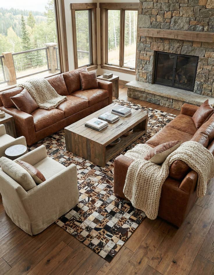 Detail image of 5' 1 x 8' 1 Cowhide Leather Rug