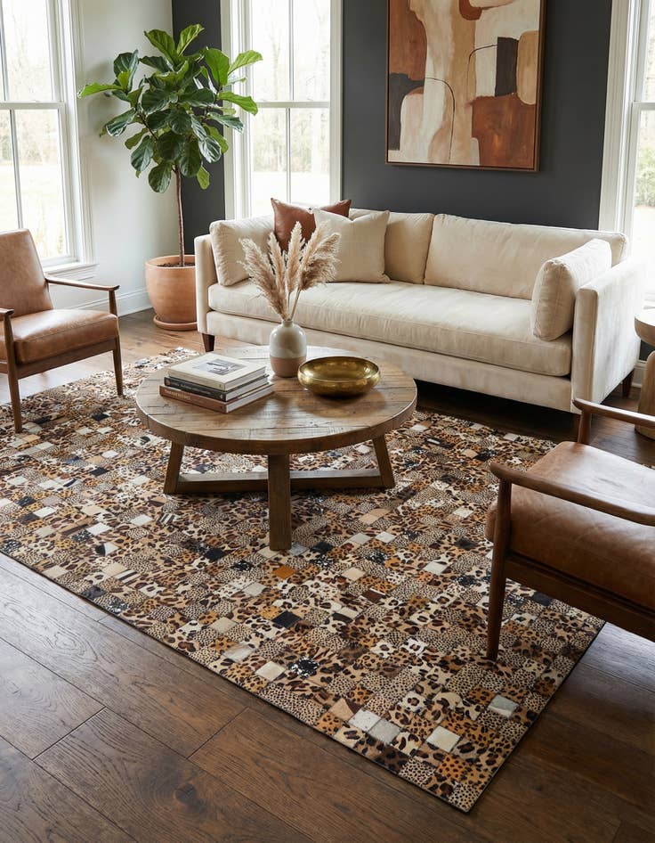 Detail image of 5' 1 x 8' Cowhide Leather Rug