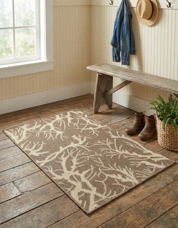 Brown Easy-Clean Botanical Indoor / Outdoor Rug