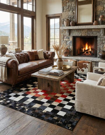 5' x 7' 9 Cowhide Leather Rug