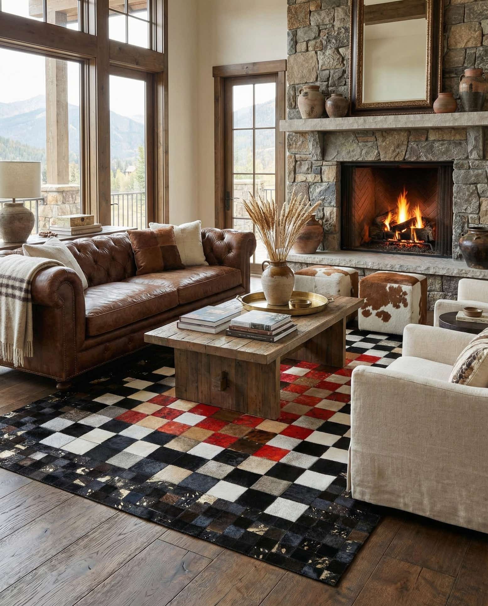 5' x 7' 9 Cowhide Leather Rug