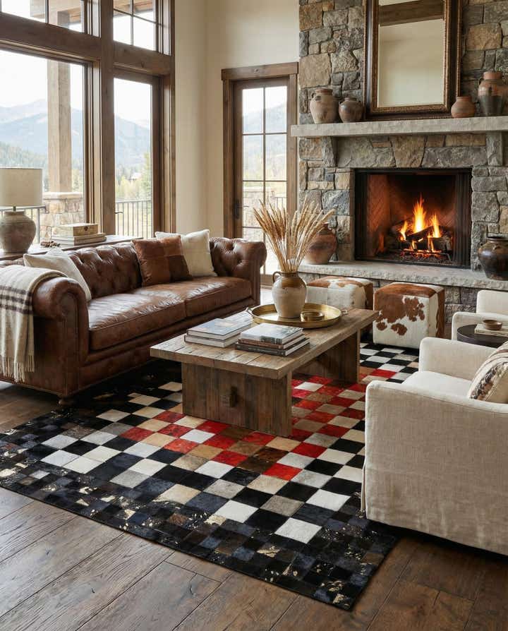 5' x 7' 9 Cowhide Leather Rug