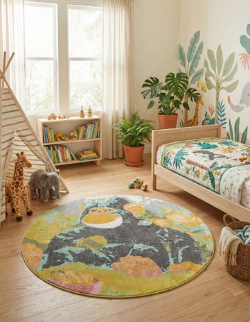 7' 10 x 7' 10 Gorilla Whimsy Kids Round Rug
