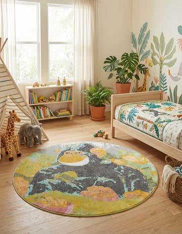 7' 10 x 7' 10 Gorilla Whimsy Kids Round Rug