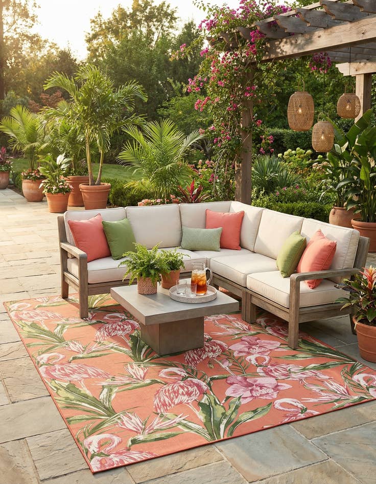 Detail image of  9' x 12'  Washable Botanical Indoor / Outdoor Rug