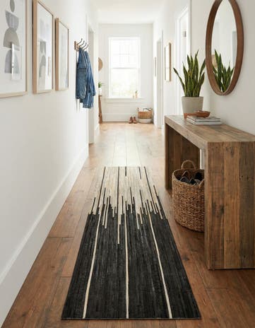 Black White Cowhide Leather Runner Rug