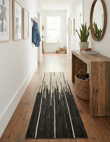 Black White Cowhide Leather Runner Rug