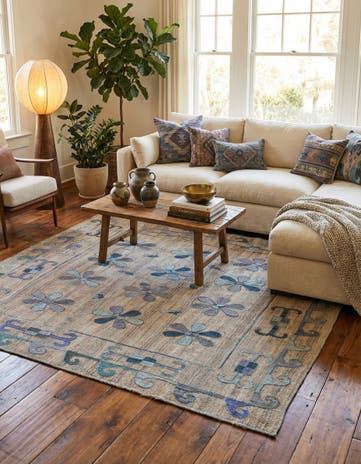5' 6 x 6' 6 Hand Woven Kilim Suzani Wool Rug