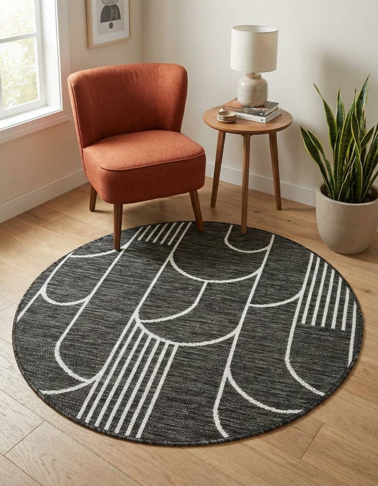 Detail image of  3' 1 x 3' 1  Washable Modern Indoor / Outdoor Round Rug