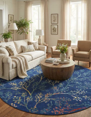Blue Blossom Round Rug