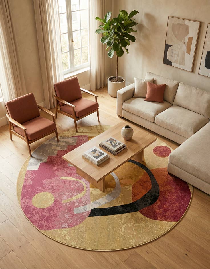 Detail image of 7' 10 x 7' 10 Easy-Clean Modern Indoor / Outdoor Round Rug